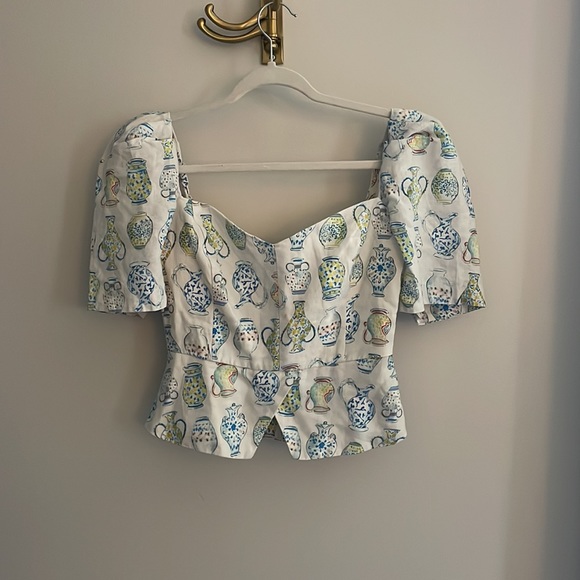 Aritzia Fatale Blouse Sand/Cobalt - Picture 5 of 14